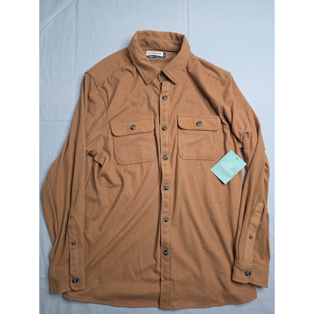 Magellan Outdoors Shirt Mens Large Brown Classic Fit Campfire Flex Button-Up NWT